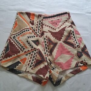 Seven Bros Geometric Tribal Print High Waisted‎ Woven Shorts Multicolor Size 36